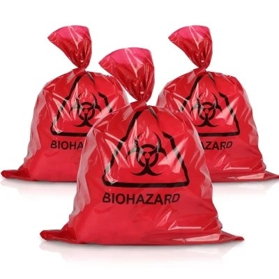 أكياس التخلص من النفايات الطبية الخطرة LDPE / HDPE الحمراء